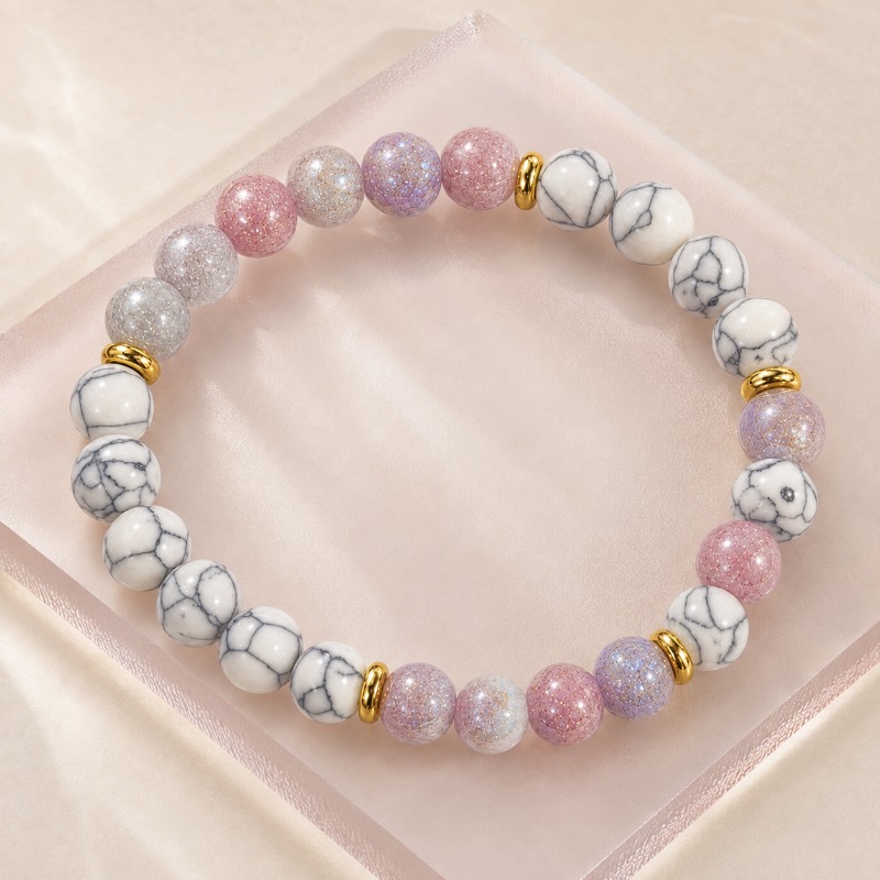 Pinkish-Purple Natural Stone Bead Bracelet, Light Luxury Design